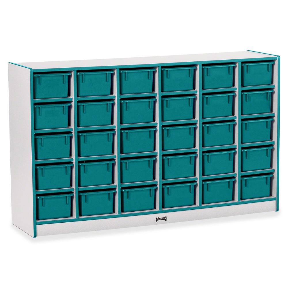 Jonti-Craft Rainbow Accents Cubbie-trays Storage Unit - 30 Compartment(s) - 35.5" Height x 57.5" Width x 15" Depth - Laminated, Chip Resistant - Teal - Rubber - 1 Each. Picture 4