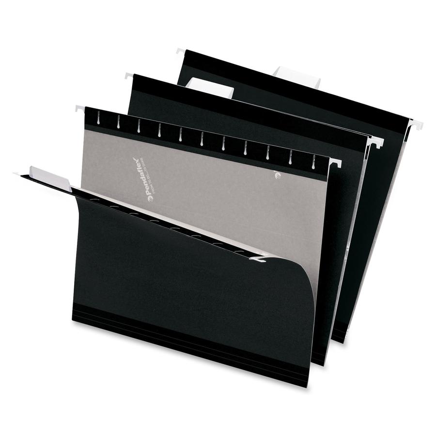 Pendaflex 1/5 Tab Cut Legal Recycled Hanging Folder - 8 1/2" x 14" - Internal Pocket(s) - Black - 10% Recycled - 25 / Box. Picture 2