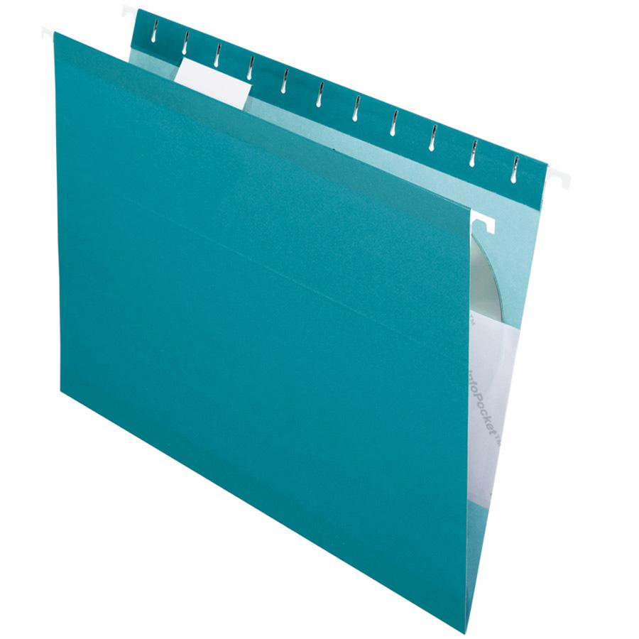 Pendaflex 1/5 Tab Cut Letter Recycled Hanging Folder - 8 1/2" x 11" - Teal - 10% Recycled - 25 / Box. Picture 2