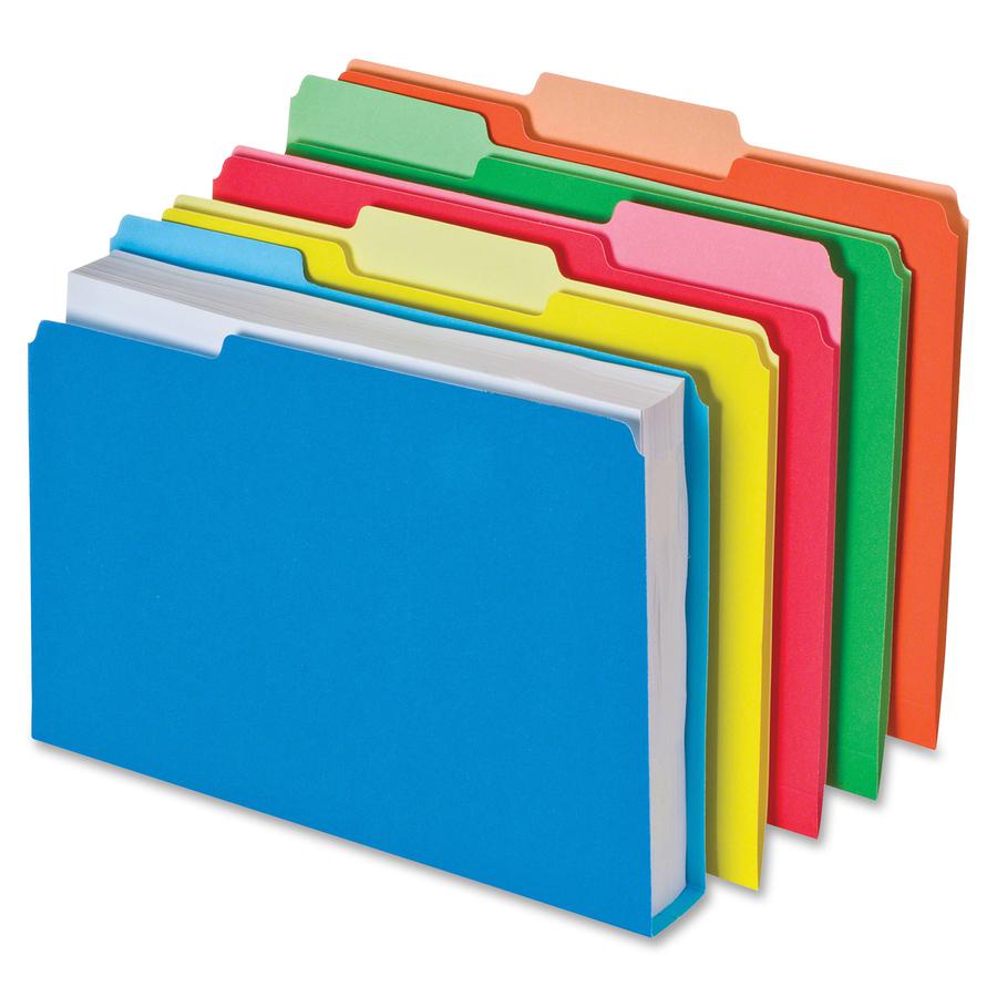 Pendaflex Double Stuff 1/3 Tab Cut Letter Recycled Top Tab File Folder - 8 1/2" x 11" - 250 Sheet Capacity - Top Tab Location - Assorted Position Tab Position - Blue, Red, Orange, Yellow, Bright Green. Picture 2