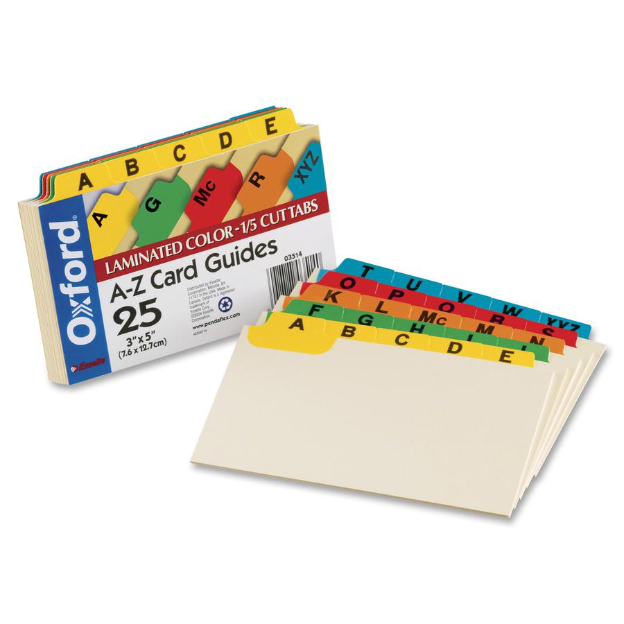 Oxford A-Z Laminated Tab Card Guides - 25 x Divider(s) - Printed Tab(s) - Character - A-Z - 5" Divider Width - Manila Divider - Assorted Tab(s) - Laminated, Durable, Heavy Duty, Tear Resistant, Bend R. Picture 2