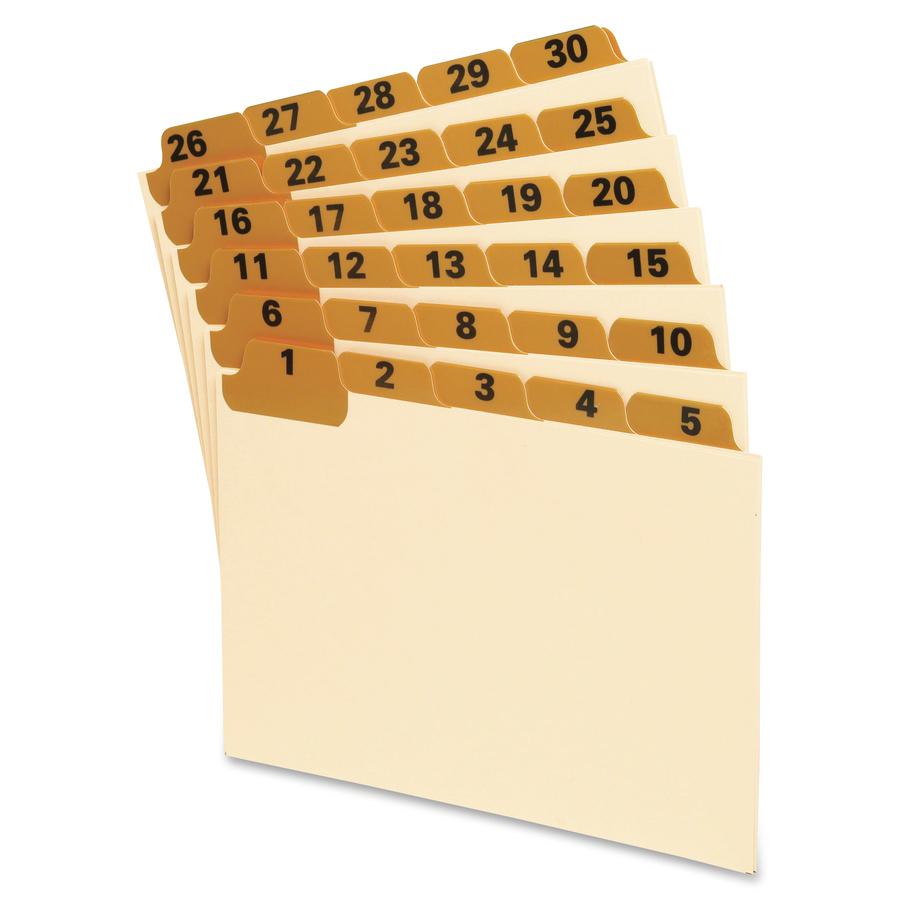 Oxford 1-31 Laminated Tab Manila Card Guides - 31 x Divider(s) - Printed Tab(s) - Digit - 1-31 - 6" Divider Width - Manila Divider - Orange Tab(s) - 31 / Set. Picture 2