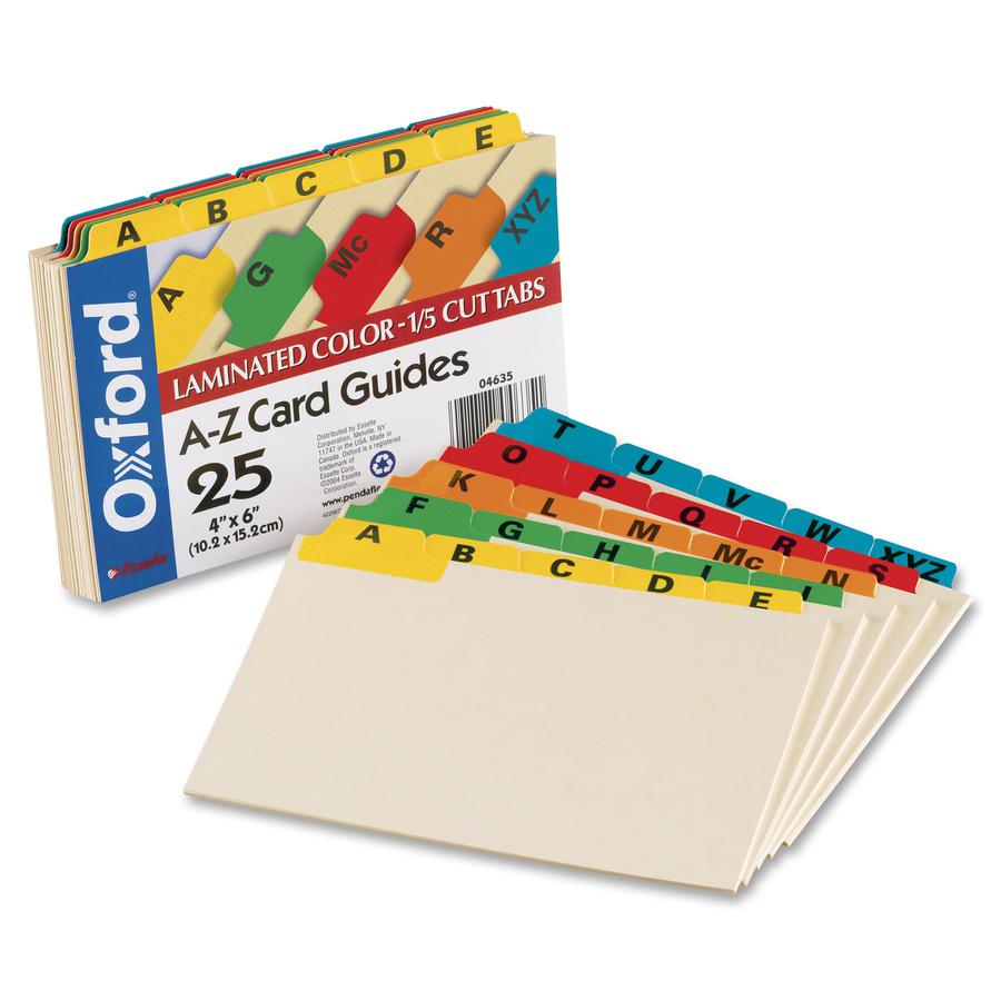 Oxford A-Z Laminated Tab Card Guides - 25 x Divider(s) - Printed Tab(s) - Character - A-Z - 6" Divider Width - Manila Divider - Assorted Tab(s) - 25 / Set. Picture 2