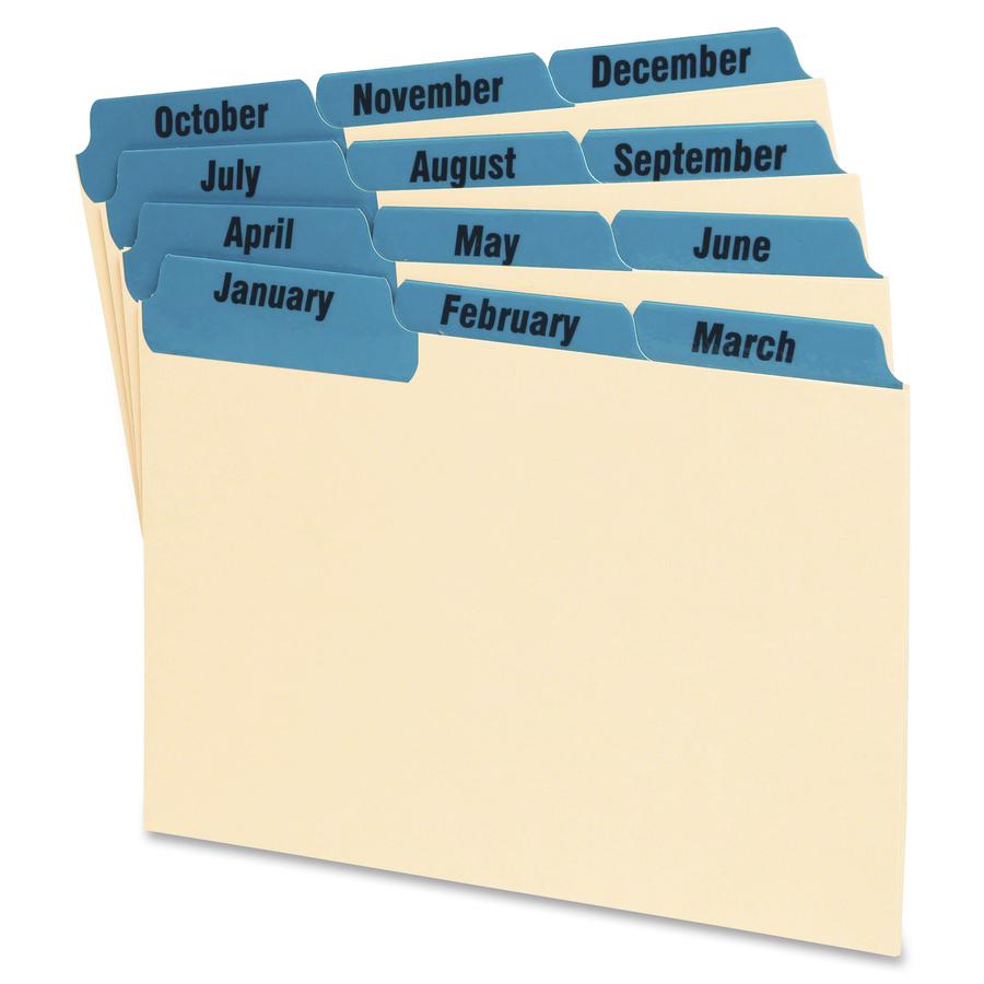 Oxford Laminated Tab Index Card Guides - 12 x Divider(s) - Printed Tab(s) - Month - January-December - 6" Divider Width - Manila Divider - Blue Tab(s) - 12 / Set. Picture 2