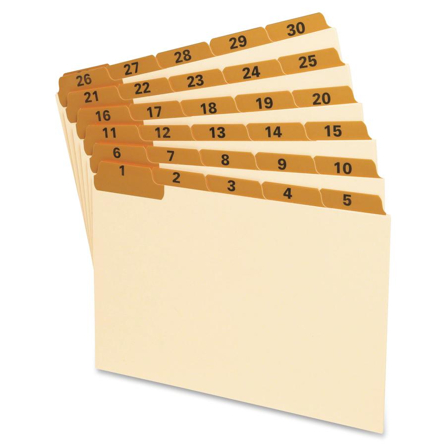 Oxford 1-31 Laminated Tab Manila Card Guides - 31 x Divider(s) - Printed Tab(s) - Digit - 1-31 - 8" Divider Width - Manila Divider - Orange Tab(s) - 31 / Set. Picture 2