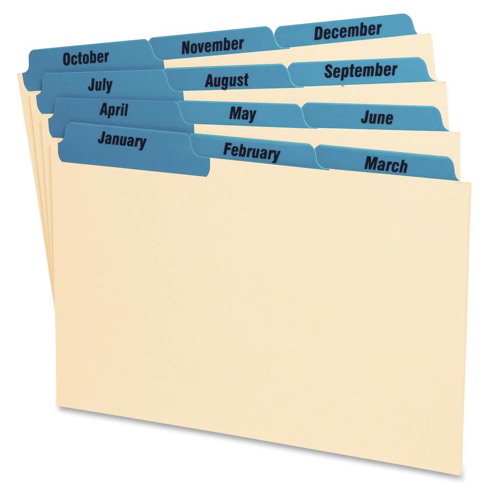 Oxford Laminated Tab Index Card Guides - 12 x Divider(s) - Printed Tab(s) - Month - January-December - 8" Divider Width - Manila Divider - Blue Tab(s) - 12 / Set. Picture 2