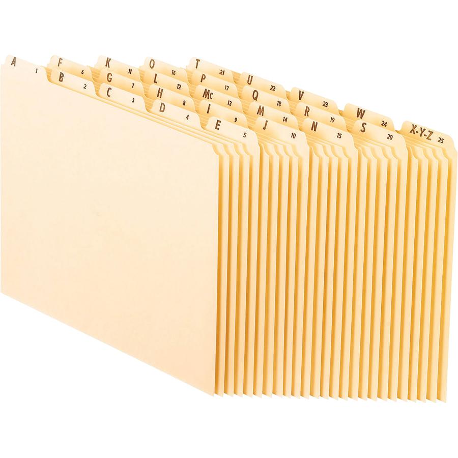 Pendaflex Manila Alphabetical File Guides - 25 x Divider(s) - Printed Tab(s) - Character - A-Z - Letter - 8.50" Width x 11" Length - Manila Pressboard Divider - Recycled - Heavyweight - 1 / Set. Picture 2
