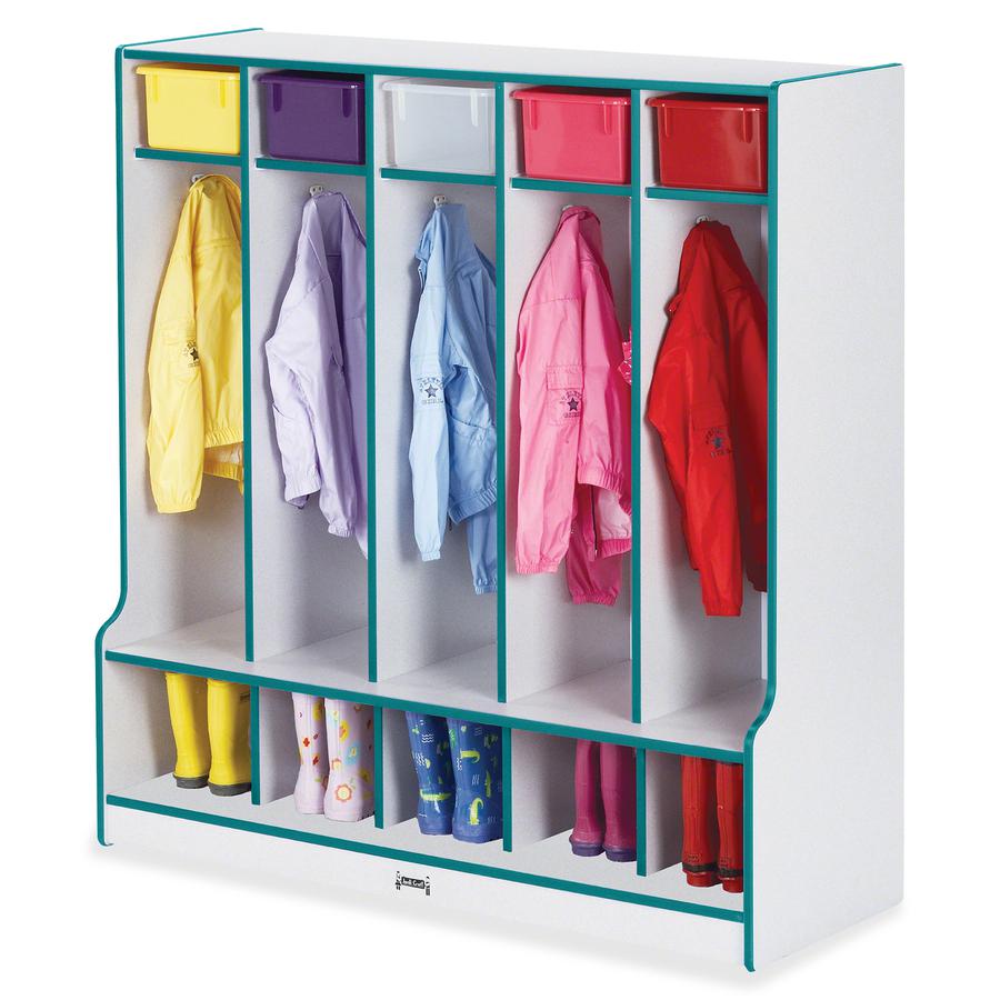 Jonti-Craft Rainbow Accents Step 5 Section Locker - 5 Compartment(s) - 50.5" Height x 48" Width x 17.5" Depth - Double Hook, Durable - Teal - 1 Each. Picture 5
