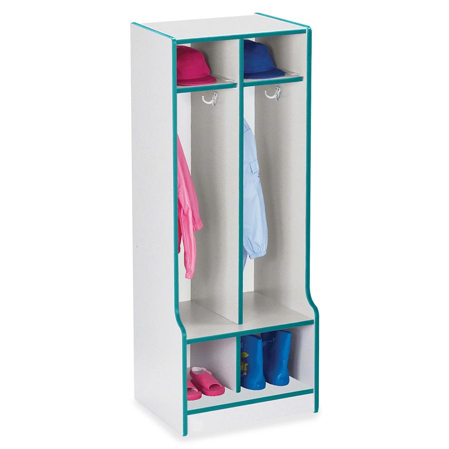 Jonti-Craft Rainbow Accents Double Coat Hooks Step Locker - 2 Compartment(s) - 50.5" Height x 20" Width x 17.5" Depth - Double Hook, Durable - Teal - 1 Each. Picture 2