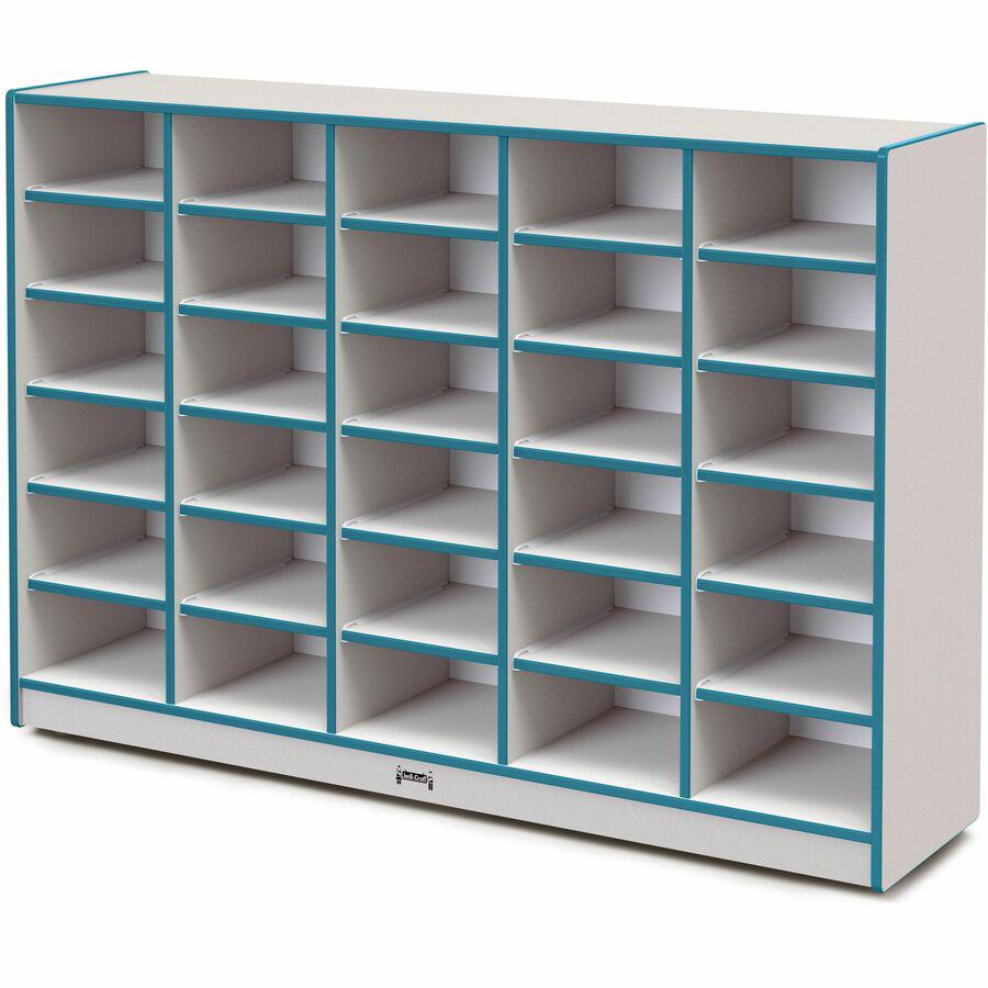 Jonti-Craft Rainbow Accents Cubbie Mobile Storage - 30 Compartment(s) - 42" Height x 60" Width x 15" Depth - Durable, Laminated - Teal - Hard Rubber - 1 Each. Picture 5