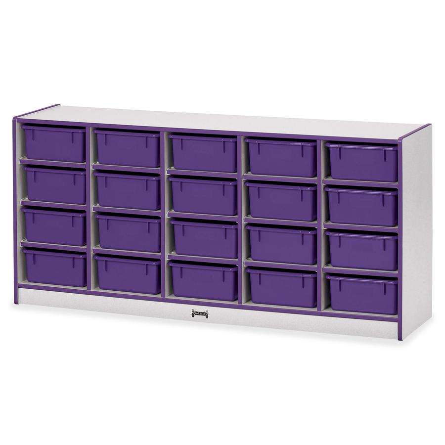 Jonti-Craft Rainbow Accents Cubbie Mobile Storage - 20 Compartment(s) - 29.5" Height x 24.5" Width x 15" Depth - Durable, Laminated - Purple - Hard Rubber - 1 Each. Picture 2