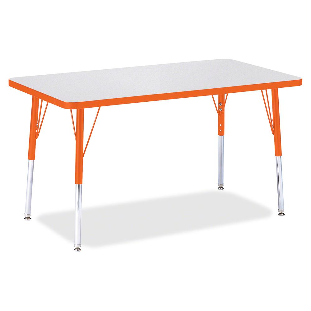 Jonti-Craft Berries Adult Height Color Edge Rectangle Table - For - Table TopLaminated Rectangle, Orange Top - Four Leg Base - 4 Legs - Adjustable Height - 24" to 31" Adjustment - 36" Table Top Length. Picture 2