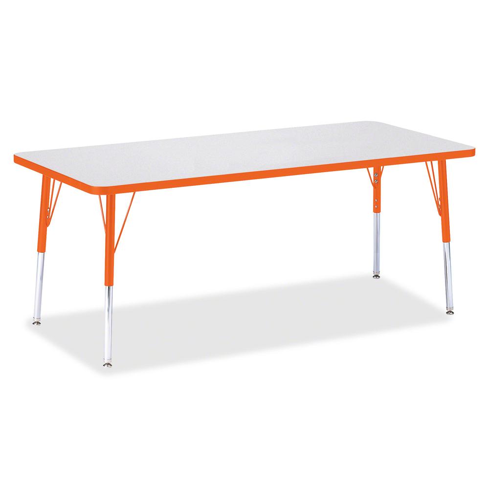 Jonti-Craft Berries Elementary Height Color Edge Rectangle Table - Gray Rectangle Top - Four Leg Base - 4 Legs - Adjustable Height - 15" to 24" Adjustment - 72" Table Top Length x 30" Table Top Width . Picture 3