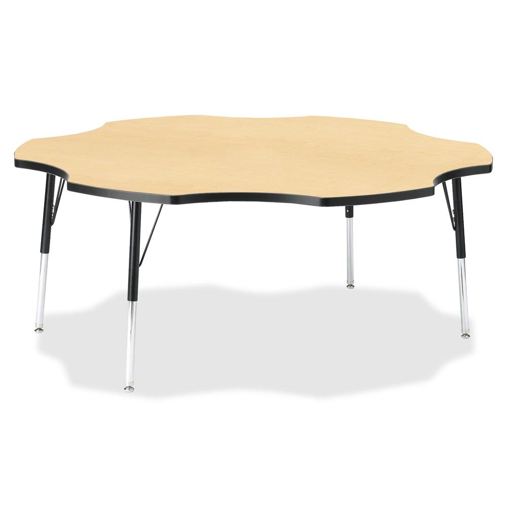Jonti-Craft Berries Adult Black Edge Six-leaf Table - Laminated, Maple Top - Four Leg Base - 4 Legs - Adjustable Height - 24" to 31" Adjustment x 1.13" Table Top Thickness x 60" Table Top Diameter - 3. Picture 2