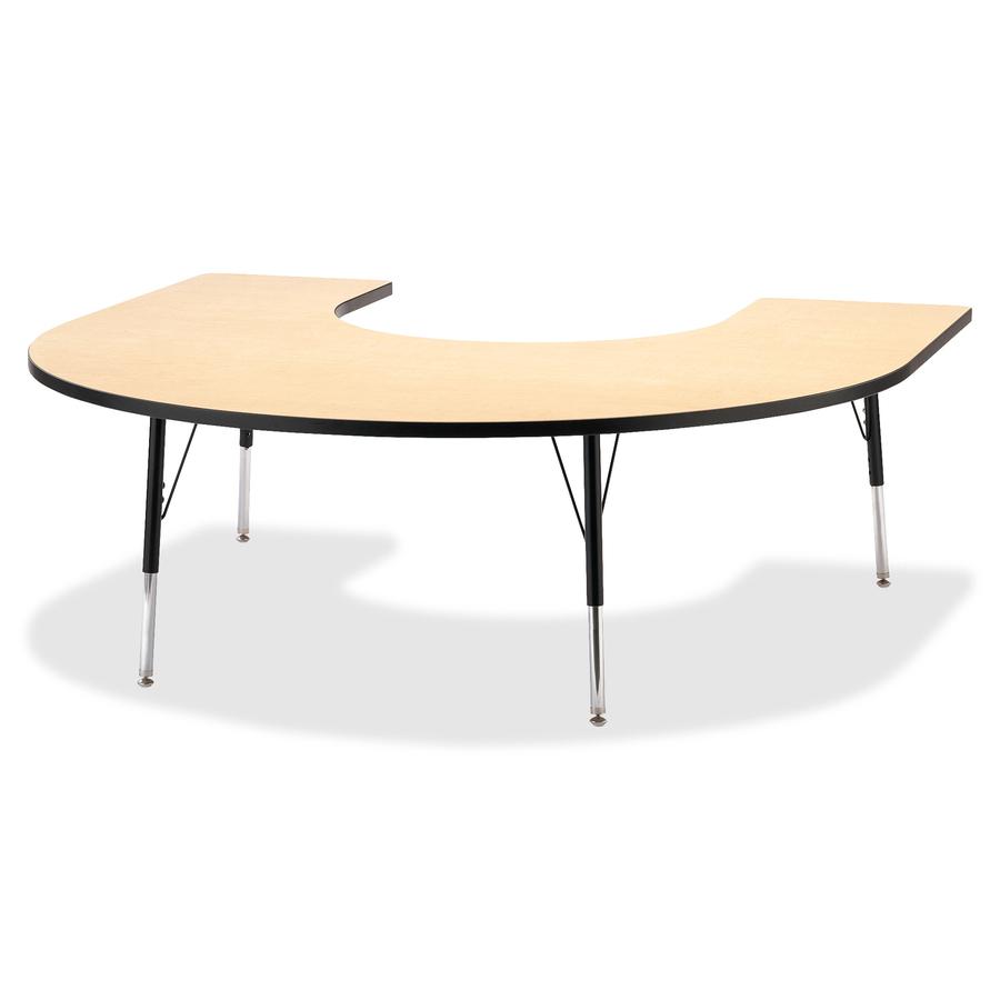 Jonti-Craft Berries Adult Black Edge Horseshoe Table - Laminated Horseshoe-shaped, Maple Top - Four Leg Base - 4 Legs - Adjustable Height - 24" to 31" Adjustment - 66" Table Top Length x 60" Table Top. Picture 3