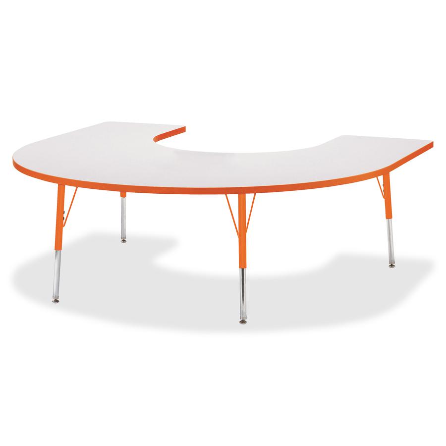 Jonti-Craft Berries Prism Horseshoe Student Table - For - Table TopLaminated Horseshoe-shaped, Orange Top - Four Leg Base - 4 Legs - Adjustable Height - 24" to 31" Adjustment - 66" Table Top Length x . Picture 2