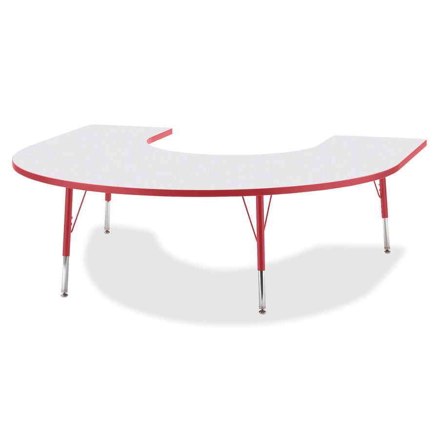 Jonti-Craft Berries Elementary Height Prism Edge Horseshoe Table - Laminated Horseshoe-shaped, Red Top - Four Leg Base - 4 Legs - Adjustable Height - 15" to 24" Adjustment - 66" Table Top Length x 60". Picture 4