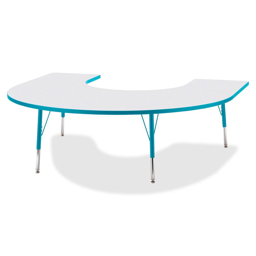 Jonti-Craft Berries Elementary Height Prism Edge Horseshoe Table - Laminated Horseshoe-shaped, Teal Top - Four Leg Base - 4 Legs - Adjustable Height - 15" to 24" Adjustment - 66" Table Top Length x 60. Picture 5