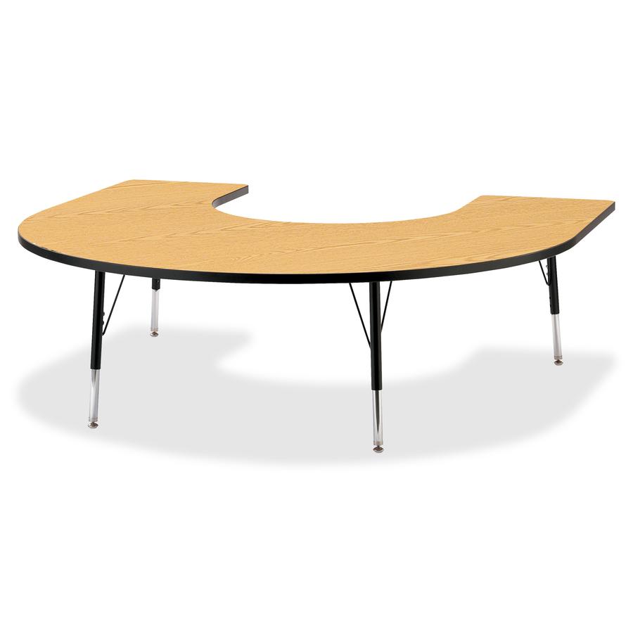 Jonti-Craft Berries Elementary Black Edge Horseshoe Table - For - Table TopBlack Oak Horseshoe-shaped, Laminated Top - Four Leg Base - 4 Legs - Adjustable Height - 15" to 24" Adjustment - 66" Table To. Picture 2