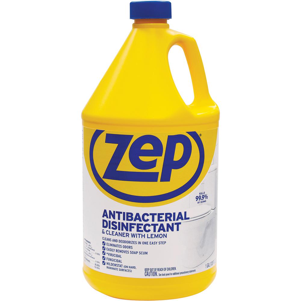 Zep Antibacterial Disinfectant and Cleaner - For Bathroom, Hospital - 128 fl oz (4 quart) - Lemon Scent - 1 Each - Anti-bacterial, Deodorize - Blue. Picture 2