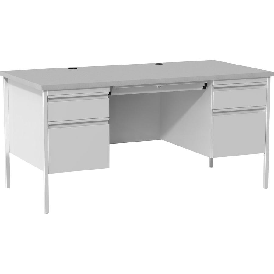 Lorell Fortress Series Double-Pedestal Desk - 30" Height x 29.50" Width x 60" Depth - Gray, Laminated - Steel - 1 Each. Picture 7