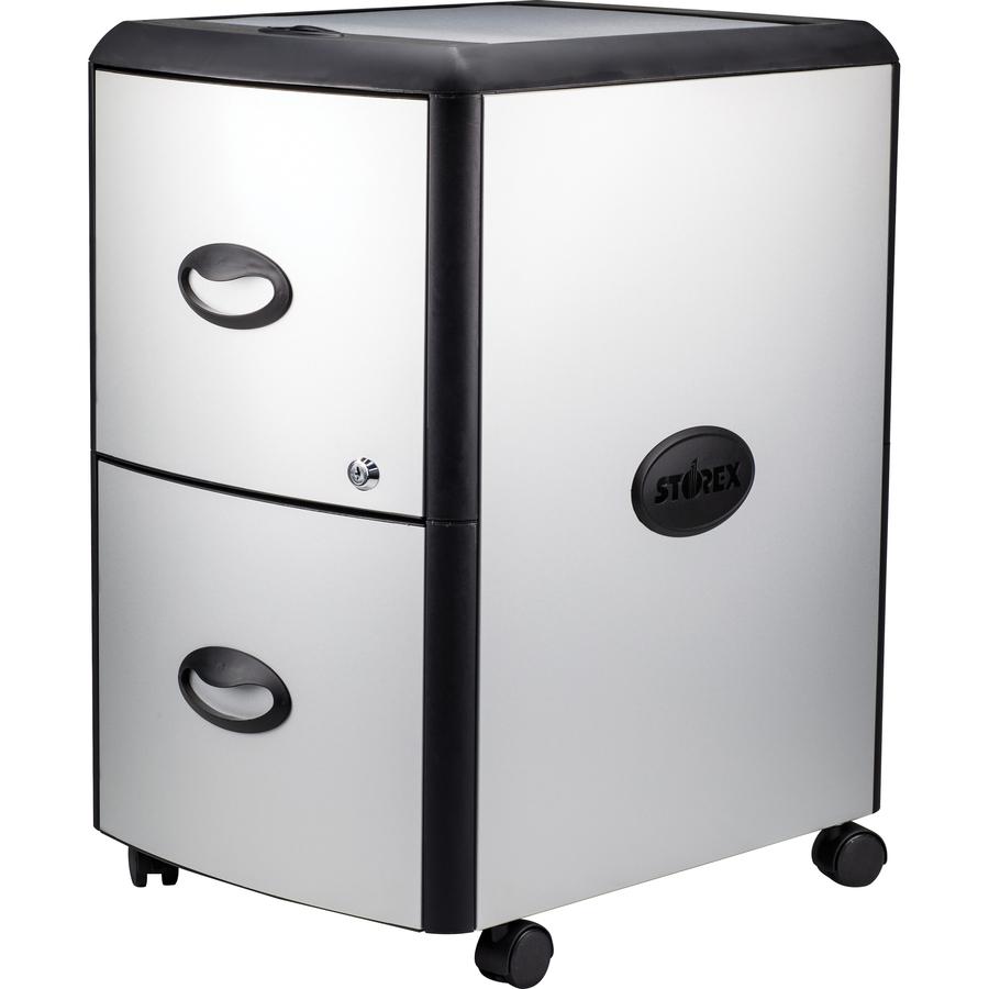 Storex Metal-clad Mobile Filing Cabinet - 19" x 15" x 23" for File - Letter - Vertical - Washable, Durable, Locking Drawer, Locking Casters - Platinum, Gray - Metal, Polypropylene. Picture 2