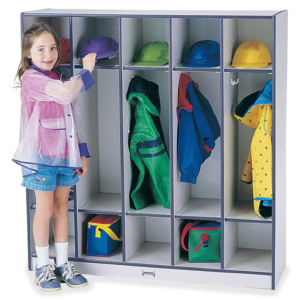 Jonti-Craft Rainbow Accents 5-section Coat Locker - 5 Compartment(s) - 50.5" Height x 48" Width x 15" Depth - Durable, Laminated, Kick Plate, Double Hook - Navy Blue - 1 Each. Picture 3