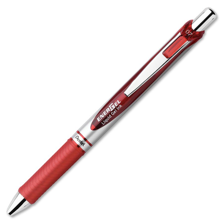 EnerGel EnerGel RTX Liquid Gel Pens - Medium Pen Point - 0.7 mm Pen Point Size - Refillable - Retractable - Red Gel-based Ink - Silver Barrel - Metal Tip - 1 Dozen. Picture 2