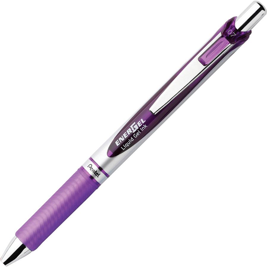 EnerGel EnerGel RTX Liquid Gel Pens - Medium Pen Point - 0.7 mm Pen Point Size - Refillable - Retractable - Violet Gel-based Ink - Silver Barrel - Metal Tip - 1 Dozen. Picture 2