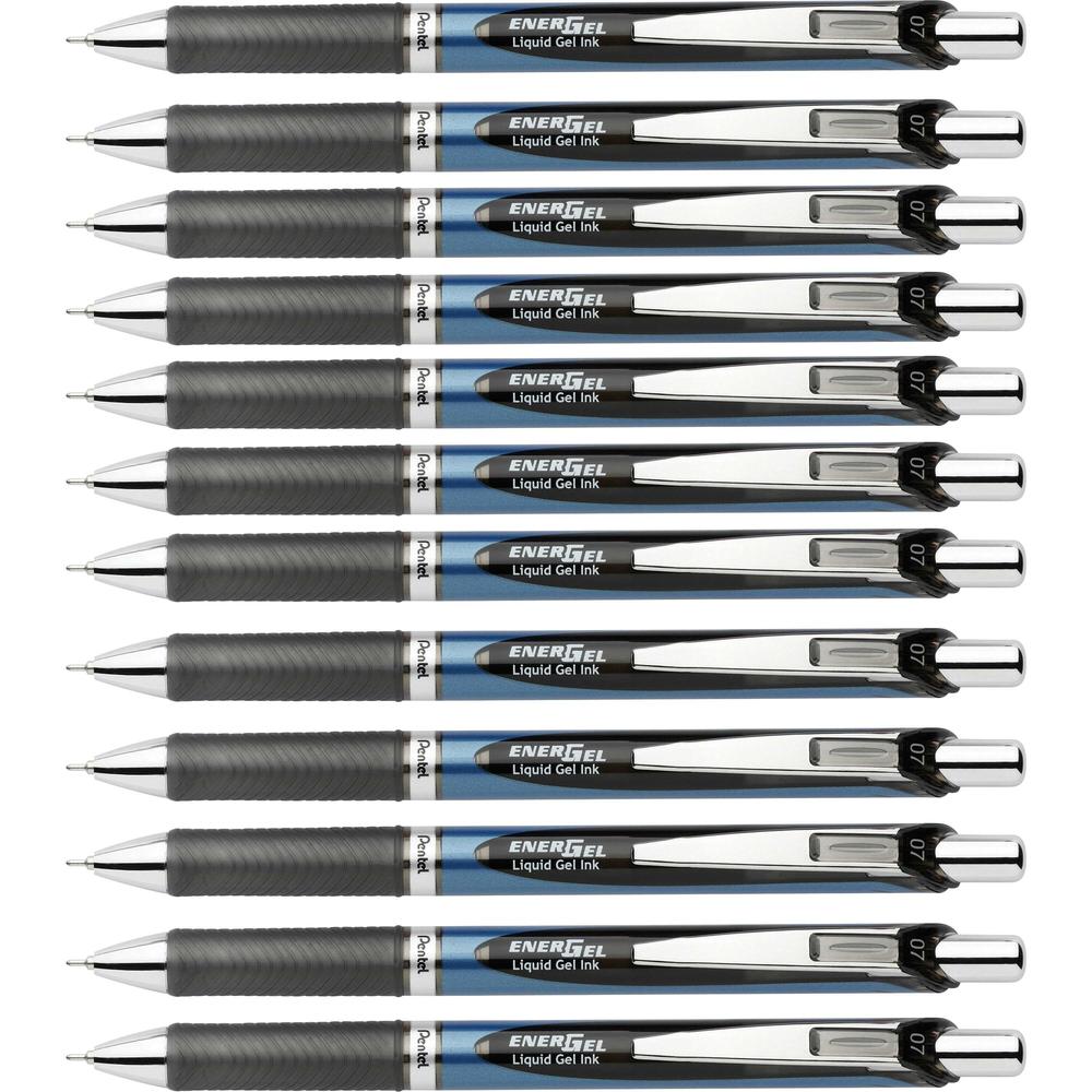 EnerGel EnerGel RTX Liquid Gel Pen - Medium Pen Point - 0.7 mm Pen Point Size - Needle Pen Point Style - Refillable - Retractable - Black Gel-based Ink - Black, Stainless Steel, Blue Barrel - Metal Ti. Picture 3