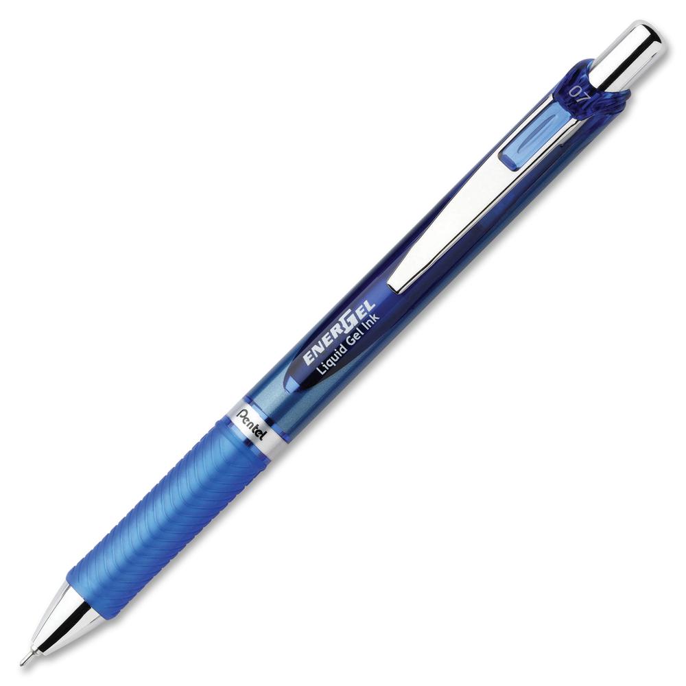 EnerGel EnerGel RTX Liquid Gel Pens - Medium Pen Point - 0.7 mm Pen Point Size - Needle Pen Point Style - Refillable - Retractable - Blue Gel-based Ink - Blue, Silver Barrel - Stainless Steel Tip - 1 . Picture 2
