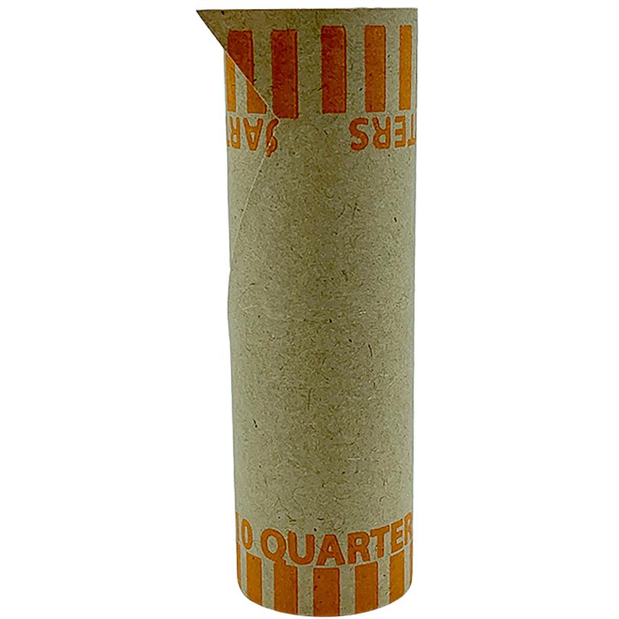 PAP-R Tubular Coin Wrappers - Total $10 in 40 Coins of 25¢ Denomination - Heavy Duty, Burst Resistant - Kraft - Orange - 1000 / Box. Picture 2