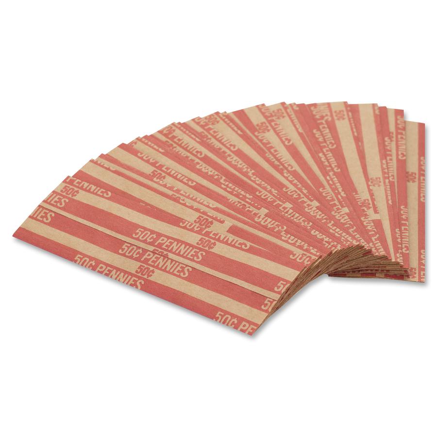 PAP-R Flat Coin Wrappers - Total $0.50 in 50 Coins of 1¢ Denomination - Heavy Duty - Paper - Red - 1000 / Box. Picture 8