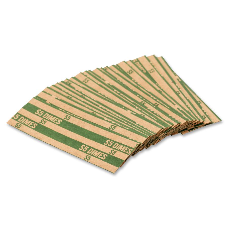 PAP-R Flat Coin Wrappers - Total $5.0 in 50 Coins of 10¢ Denomination - Heavy Duty - Paper - Green - 1000 / Box. Picture 6