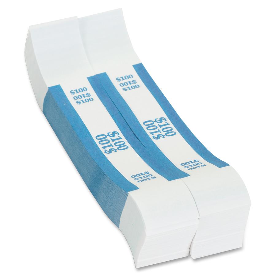 PAP-R Currency Straps - 1.25" Width - Total $100 in $1 Denomination - Self-sealing, Self-adhesive, Durable - 20 lb Basis Weight - Kraft - White, Blue - 1000 / Pack. Picture 2