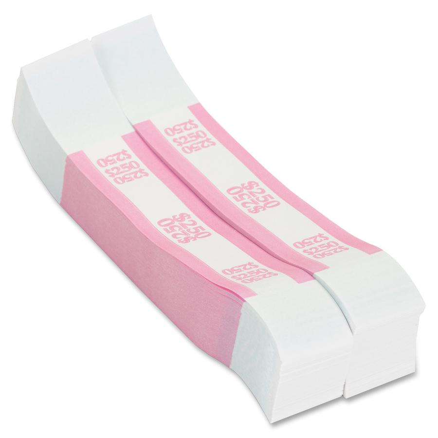 PAP-R Currency Straps - 1.25" Width - Total $250 in $1 Denomination - Self-sealing, Self-adhesive, Durable - 20 lb Basis Weight - Kraft - White, Pink - 1000 / Pack. Picture 3