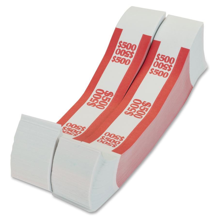 PAP-R Currency Straps - 1.25" Width - Total $500 in $5 Denomination - Self-sealing, Self-adhesive, Durable - 20 lb Basis Weight - Kraft - White, Red - 1000 / Box. Picture 4