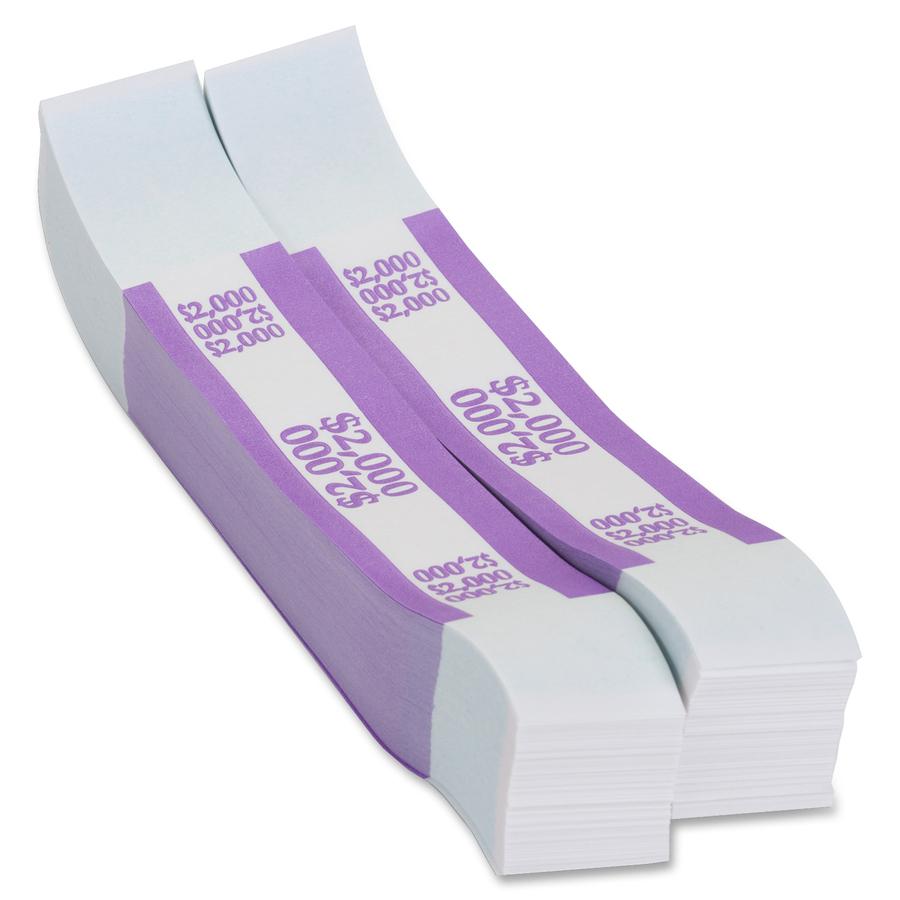 PAP-R Currency Straps - 1.25" Width - Total $2,000 in $20 Denomination - Self-sealing, Self-adhesive, Durable - 20 lb Basis Weight - Kraft - White, Violet - 1000 / Pack. Picture 3