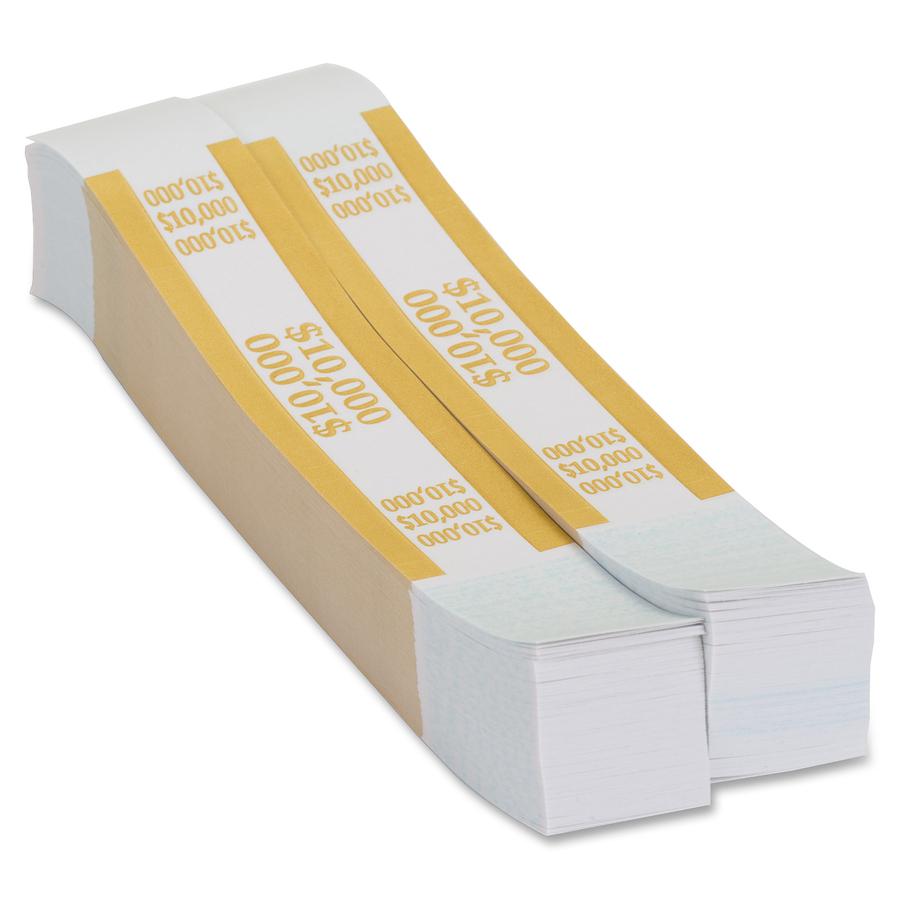 PAP-R Currency Straps - 1.25" Width - Self-sealing, Self-adhesive, Durable - 20 lb Basis Weight - Kraft - White, Yellow - 1000 / Pack. Picture 5
