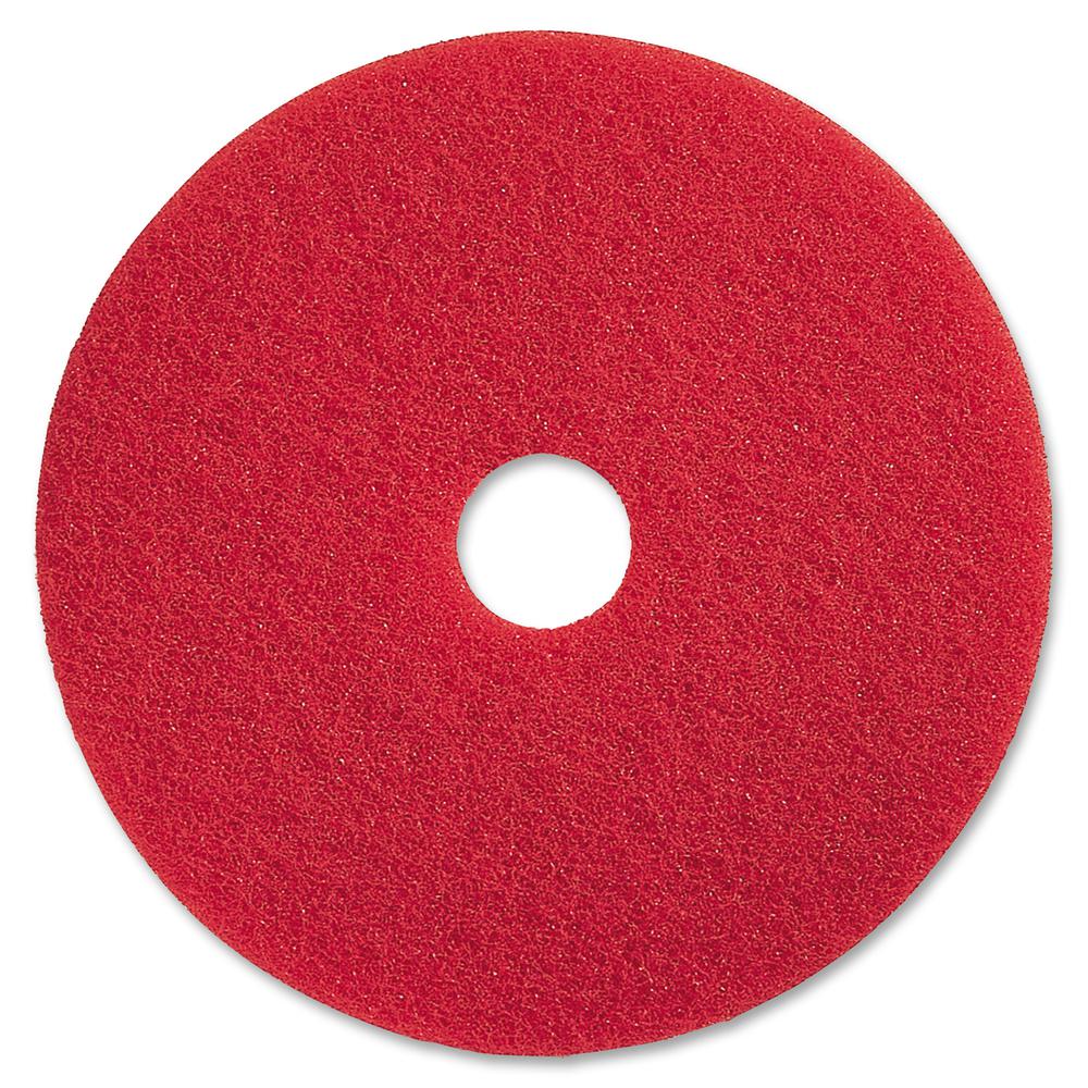 Genuine Joe Red Buffing Floor Pad - 17" Diameter - 5/Carton x 17" Diameter x 1" Thickness - Buffing, Scrubbing, Floor - 175 rpm to 350 rpm Speed Supported - Flexible, Resilient, Rotate, Dirt Remover -. Picture 2