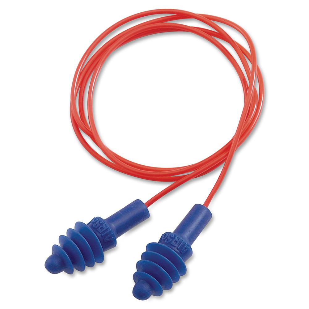 Howard Leight AirSoft Polycord Earplugs - Noise Protection - Thermoplastic Elastomer (TPE) - Red - Corded, Comfortable - 100 / Box. Picture 2