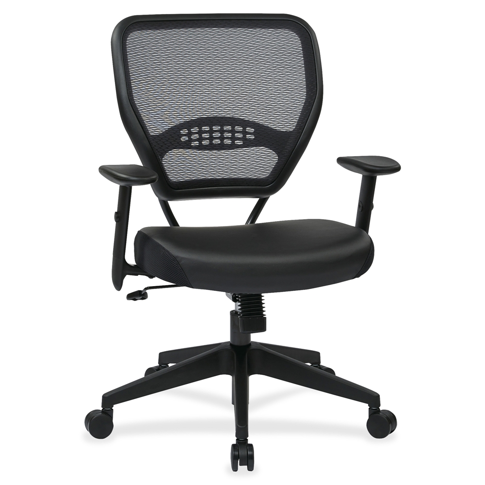 Office Star Dark Air Grid Back Managers Chair - Leather Seat - 5-star Base - Black - 20" Seat Width x 19.50" Seat Depth - 26.5" Width x 25.3" Depth x 42" Height. Picture 2