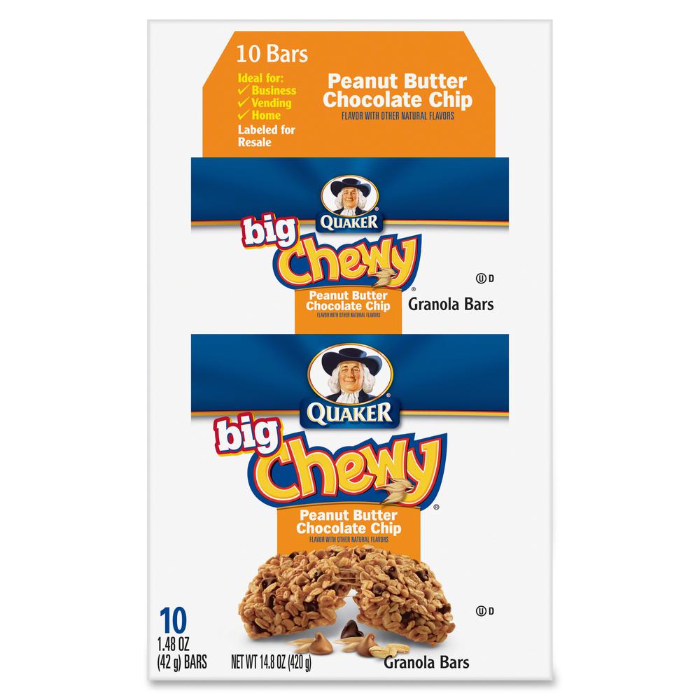 Quaker Oats Peanut Butter Big Chewy Granola Bar - Individually Wrapped - Peanut Butter - Box - 1.48 oz - 10 / Box. Picture 2