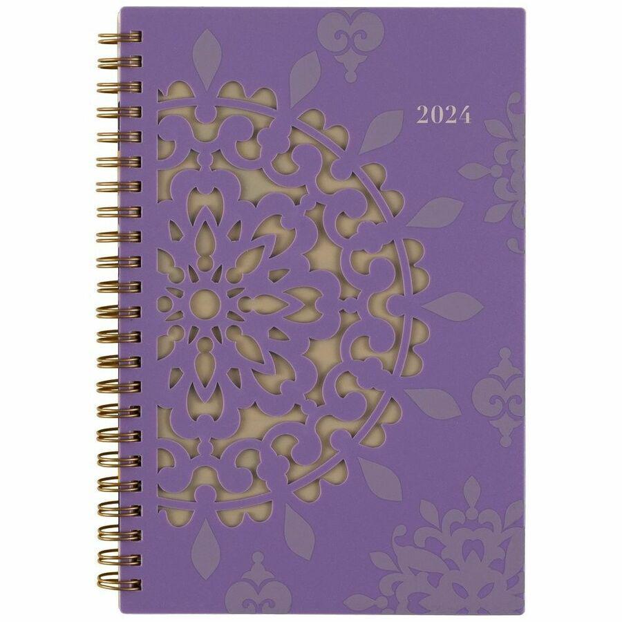Cambridge Vienna Planner - Small Size - Weekly, Monthly - 12 Month - January 2024 - December 2024 - 1 Week, 1 Month Double Page Layout - 8 1/2" x 11" White Sheet - Wire Bound - Brown, Purple, Yellow -. Picture 2