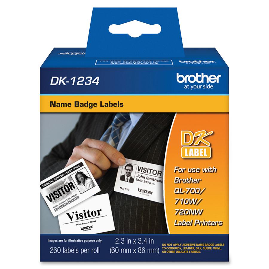 Brother DK1234 - Adhesive Name Badge Labels - 2.36" Width x 3.39" Length - Rectangle - Direct Thermal - White - Paper - 260 / Roll. Picture 2