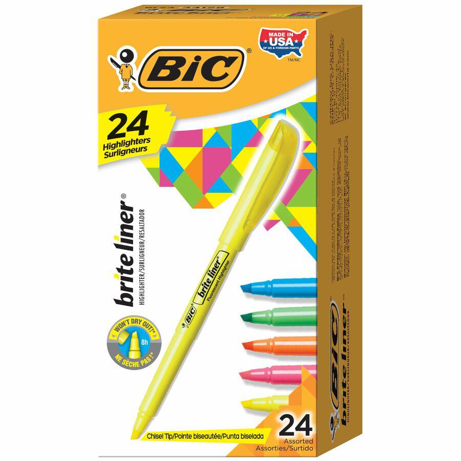 BIC Brite Liner Highlighter, Assorted, 24 Pack - Chisel Marker Point Style - Fluorescent Assorted - 24 Pack. Picture 2