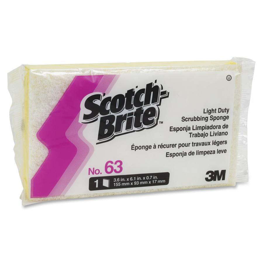 Scotch-Brite Light-duty Scrub Sponge - 0.7" Height x 6.1" Width x 3.6" Length - 20/Carton - Yellow, White. Picture 2