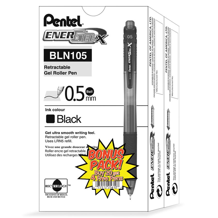 EnerGel EnerGel-X Retractable Gel Pens - Fine Pen Point - 0.5 mm Pen Point Size - Needle Pen Point Style - Refillable - Retractable - Black Gel-based Ink - Black Barrel - 24 / Pack. Picture 2