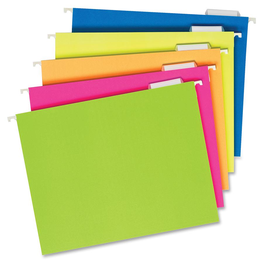 Pendaflex 1/5 Tab Cut Letter Hanging Folder - 8 1/2" x 11" - Assorted Position Tab Position - Fluorescent Assorted - 25 / Box. Picture 2
