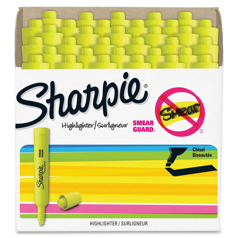 Sharpie SmearGuard Tank Style Highlighters - Narrow, Wide Marker Point - Chisel Marker Point Style - Fluorescent Yellow - 36 / Pack. Picture 2
